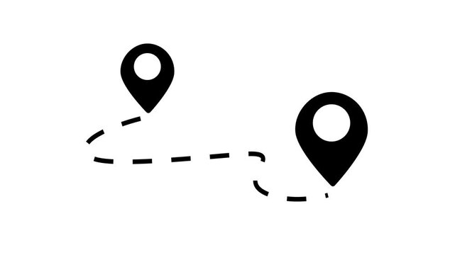 location pointers contecting each other in blue color on white background. GPS location pointer animated icon ideal for map, and travel planning featuring marker pins