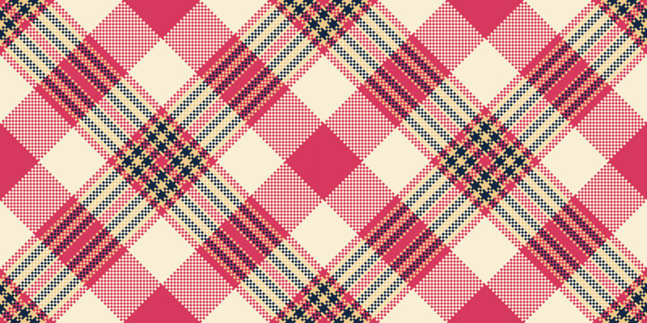 Silky pattern check tartan, ethnic seamless plaid background. Diverse texture textile fabric vector in antique white and red colors.