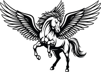 Obraz premium Pegasus vector illustration featuring mythical winged horse, fantasy creature, legendary Greek stallion with wings, for epic heraldry and mascot design.