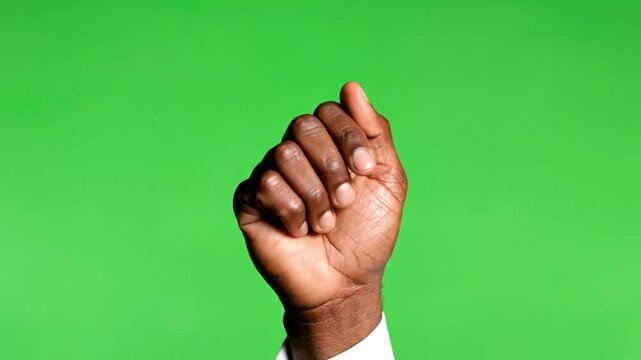 Close-up of a Black Hand Making a Fist on a Green Screen Background