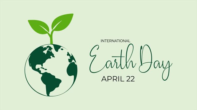 Earth Day animation featuring a green globe and caring hands symbol with nature icons and green energy concepts. 4k video animated.