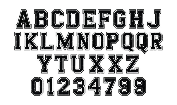 Varsity Alphabet and Numbers Vector Set with Collegiate Sports Font for Team Jersey Apparel Design