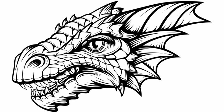 Detailed Dragon Head Mascot Illustration with Intricate Scales and Horns