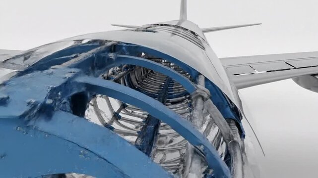Close-up view of an aircraft fuselage with exposed internal structure.