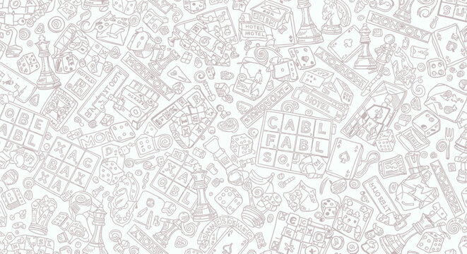 Whimsical Doodle Pattern: Chess, Cards, Dice, and Board Games