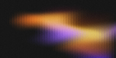 Obraz premium A moody abstract background featuring soft gradient light in warm orange, golden yellow, and deep purple hues, overlaid with subtle vertical glass grooves and a grainy, noisy texture.