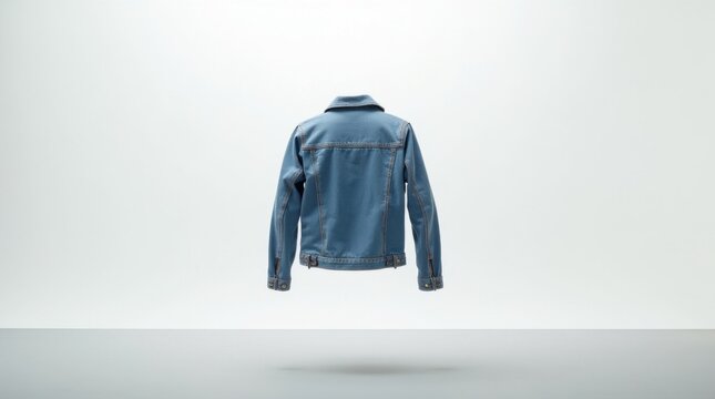 Chaqueta vaquera flotando en el aire, fondo minimalista de moda