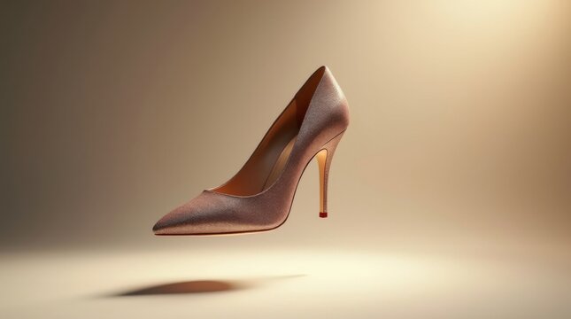 Zapato de tac&oacute;n alto de lujo sobre fondo de estudio minimalista