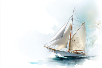 Fototapeta premium Stylized illustration of classic sailing yacht calm waters, showcasing its elegant sails and hull design, evoking sense of adventure