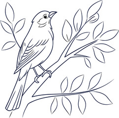 Fototapeta premium Bird perching on tree branch coloring page design