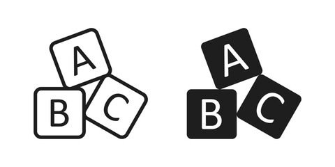 Alphabet ABC blocks icon silhouette in flat style. Child education vector illustration on isolated background. Elementary school sign business concept. © Lysenko.A