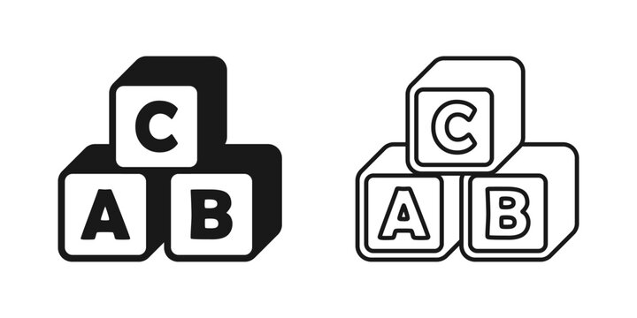 Alphabet ABC blocks icon silhouette in flat style. Child education vector illustration on isolated background. Elementary school sign business concept.