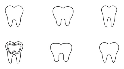 Fototapeta premium Tooth line icon vector set, healthy enamel shine tooth symbol outline icon vector illustration