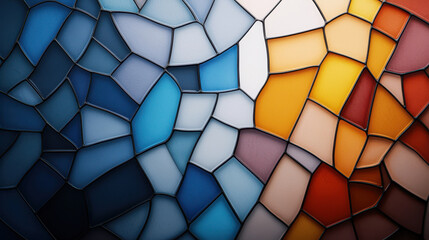Geometric mosaic stained glass design featuring vibrant colors and intricate patterns, creating stunning visual effect