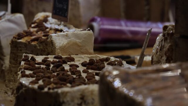 French nougat turron sweet dessert fro sale on the food market