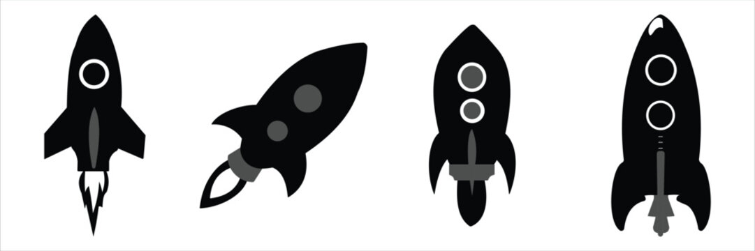 Rocket Ship & Space Launch Icon Set &ndash; Startup, Business Growth & Silhouette Rockets