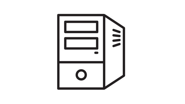 Computer tower icon with two front bays and a circular power button, representing hardware and technology.