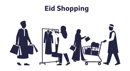 People shopping for eid celebrations depicted in a striking dark silhouette high quality professional detailed modern © njhasan