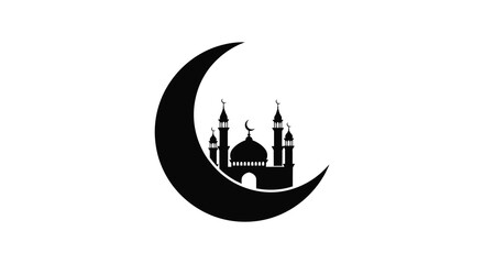 A striking black crescent moon and mosque silhouette evokes islamic faith and peaceful night scenes silhouette © njhasan