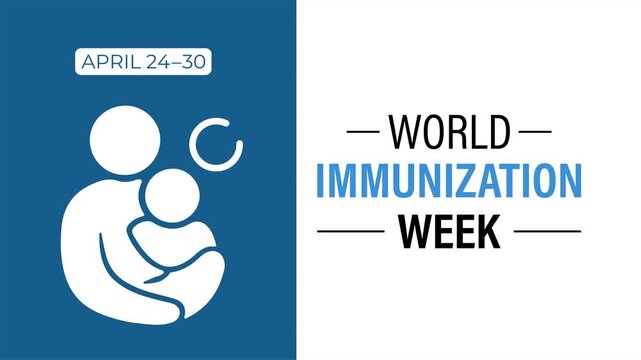 Minimal blue medical 4K animation presenting World Immunization Week with vaccine syringe, protective shield, and worldwide health awareness concept.