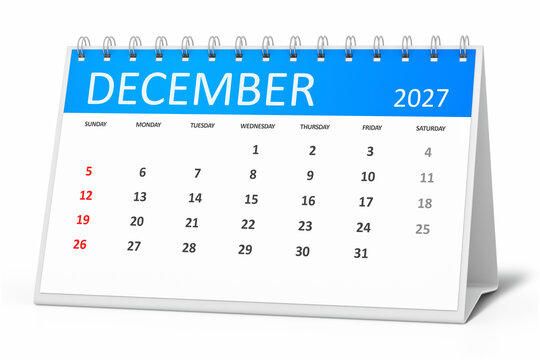 table calendar 2027 december isolated on transparent background
