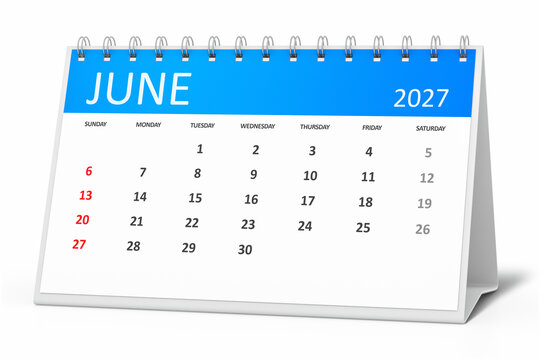 table calendar 2027 june isolated on transparent background