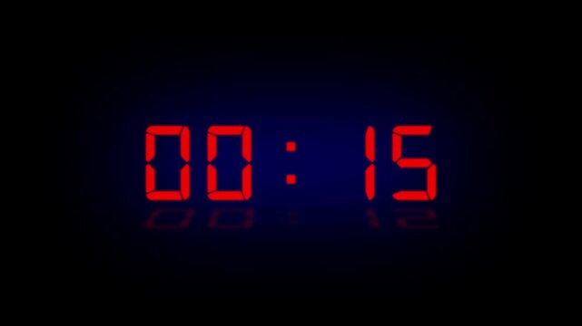 Countdown digital clock animation 20 second Countdown digital clock timer on a black background. Countdown from 20 seconds to 0 second with alpha channel.