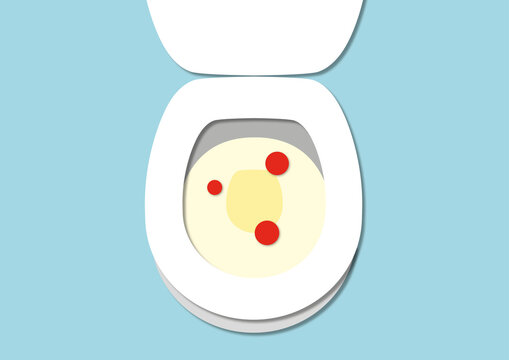 Blood and urine in a toilet, conceptual illustration