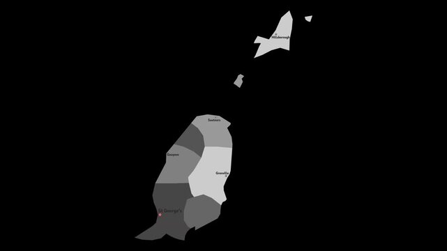 Vector map of Grenada with names of cities and with borders city