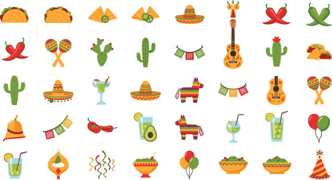 Vibrant Mexican Fiesta Elements and Symbols Illustration