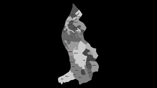 Vector map of Liechtenstein with names of cities and with borders city