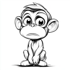 Obraz premium Playful Black and White Cartoon Monkey Outline, Minimalistic Ape Design for Whimsical Decor