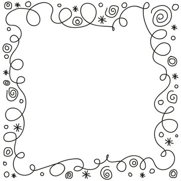 An original hand-drawn black frame on a white background with a doodle-style pattern