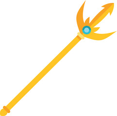 Naklejka premium Golden trident scepter with a blue gem, symbolizing fantasy stories and power