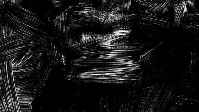 Brush Strokes.Animated hand-drawn white scribble texture on black. Rough dry brush strokes moving