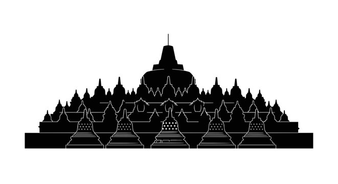 Borobudur Temple Stylized Silhouette.
