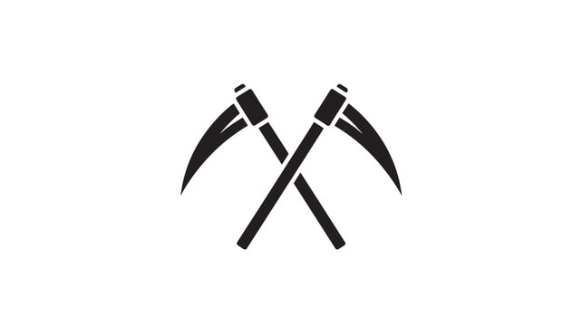 Scythes crossed black icon representing death, agriculture, or Halloween themes in a simple, bold graphic.