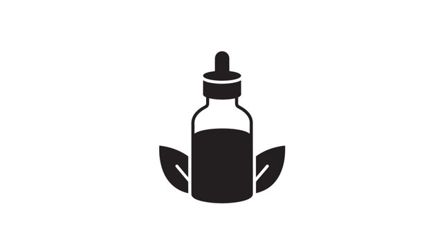 Bottle with dropper and leaves icon showing organic liquid or essential oil, representing natural health and wellness products.