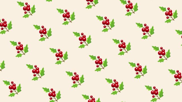 Animated Christmas Holly Berries Seamless Pattern.