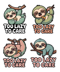 Fototapeta premium Cute Sloth Cartoon Sticker Set.