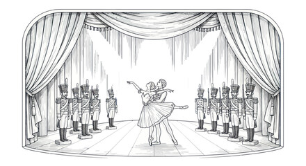 Ballet Dancers on Stage with Nutcracker Soldiers © Nur