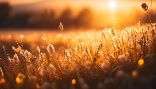 Golden Hour Flower Meadow Long Shadows And Glowing Grass Tips Cinematic Hdr Realism