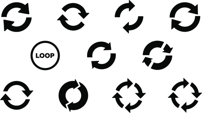 Circular arrow loop icon collection, refresh reload vector set, repeat cycle artwork design, process symbol illustration graphic, flat vector illustration