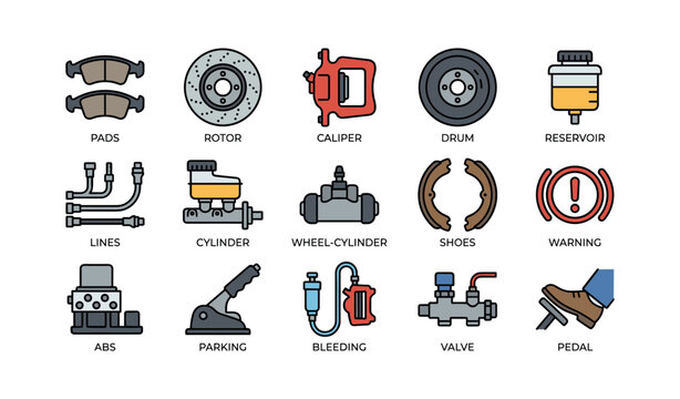Automotive brake system components diagram with labels