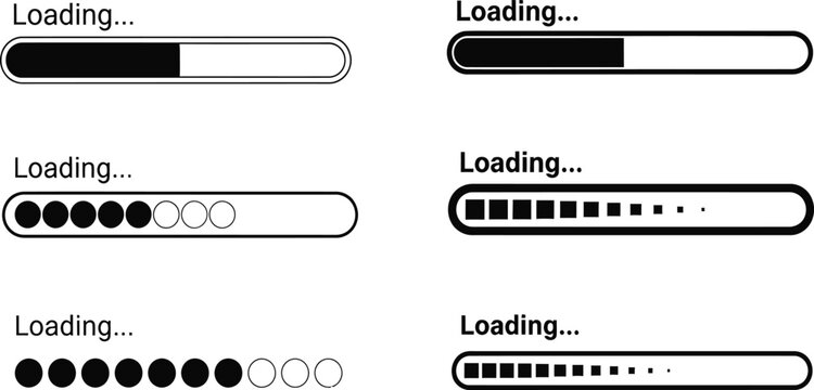 Vector Loading Bar Progress Icon Set Featuring Minimalist Status Indicators for Web Design User Interface App Development and Digital Software Uploading