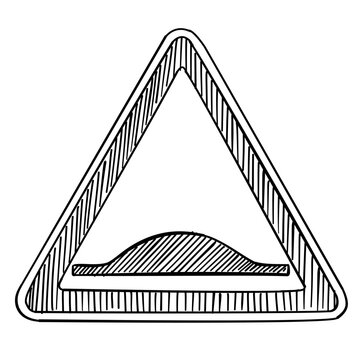 speed bump road warning sign vector line art hand drawn illustration