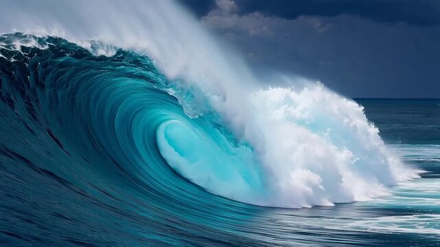 Large ocean wave curling with white foam