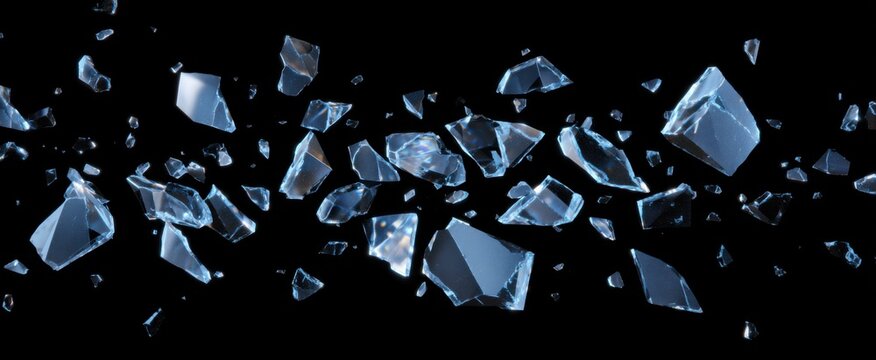 Cracked ice shards evoke tension in a dynamic display of fractured glass fragments.