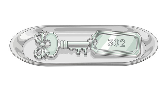 Key on a silver tray closeup.