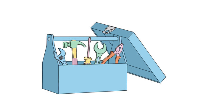 Open blue metal tool box storage.